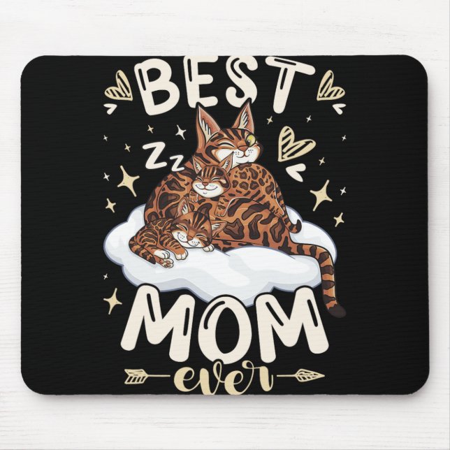 Mousepad Mom Ever, Bengal Cat 2 Kittens, Mother's Day, Moth (Frente)