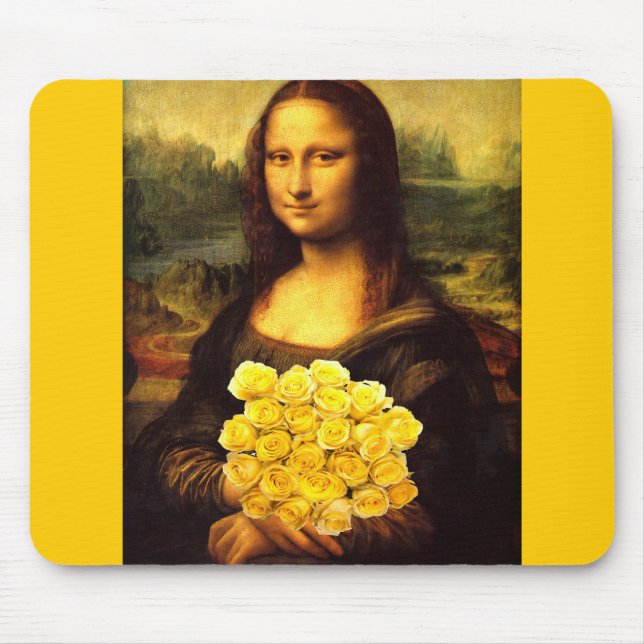 Mousepad Mona Lisa Com Buquê De Rosas Amarelas (Frente)