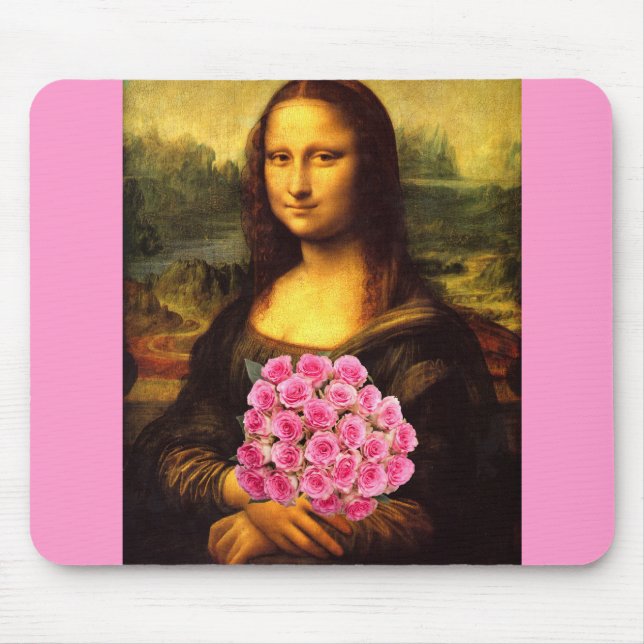 Mousepad Mona Lisa Com Buquê De Rosas Rosa (Frente)