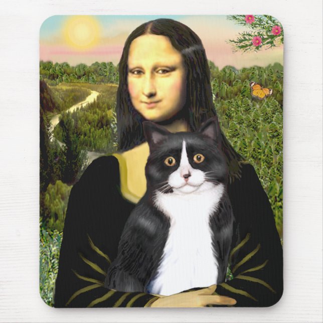 Mousepad Mona Lisa - gato preto e branco (Frente)