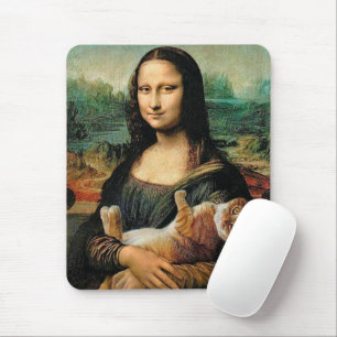 Mousepad Mona Lisa segurando seu gato Leonardo da Vinci