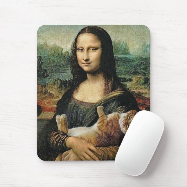 Mousepad Mona Lisa segurando seu gato Leonardo da Vinci (Com mouse)