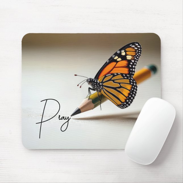 Mousepad Monarch Butterfly On Pencil With Text (Com mouse)