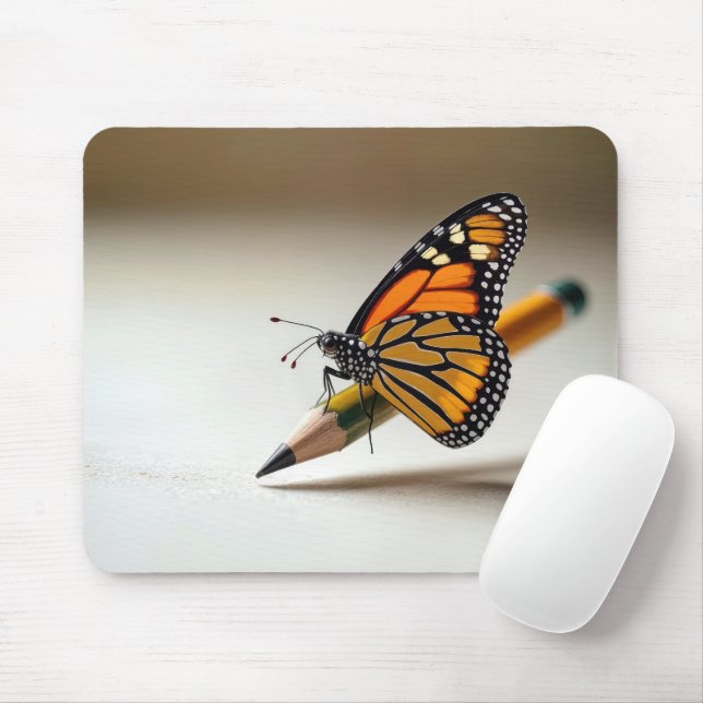Mousepad Monarch Butterfly Resting On a Pencil (Com mouse)