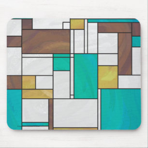 Mousepad Mondrian Brown Yellow Teal Impressão