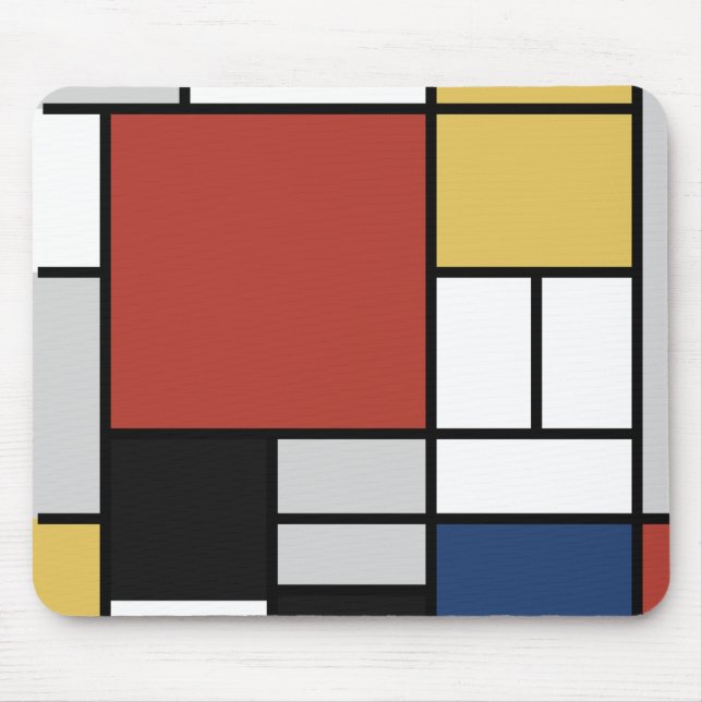 Mousepad Mondrian Painting Red Plane Yellow Black Cinza Blu (Frente)