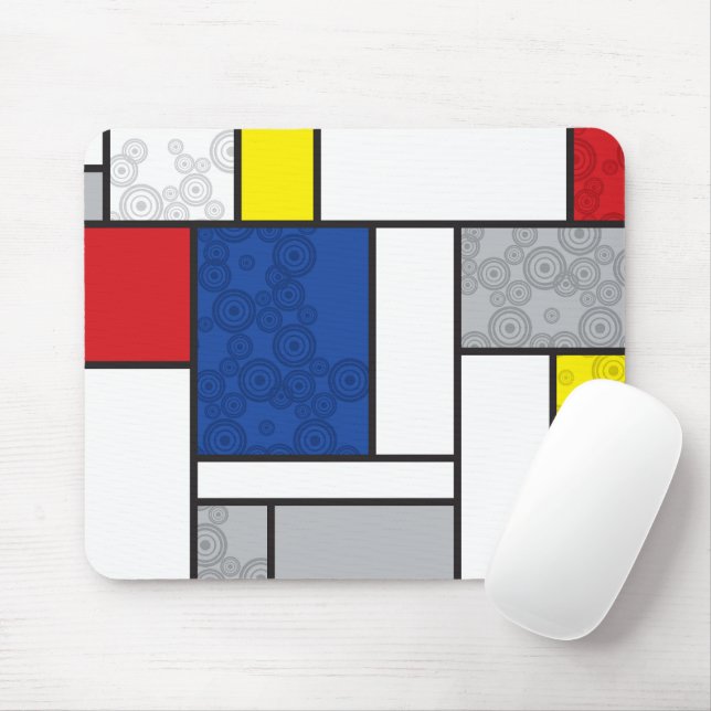 Mousepad Mondrian Retro Circles Minimalist De Stijl Mod Art (Com mouse)