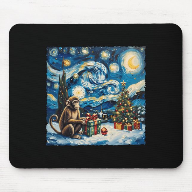 Mousepad Monkey Van Gogh Style Starry Night Winte (Frente)