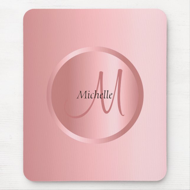 Mousepad Mono gram Modelo moderno Elegante Rosa Dourado (Frente)