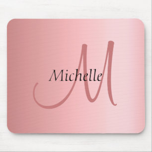 Mousepad Mono grama Rosa Elegante moderno, Modelo Dourado
