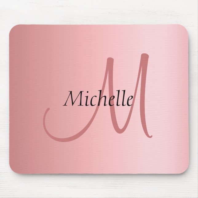 Mousepad Mono grama Rosa Elegante moderno, Modelo Dourado (Frente)