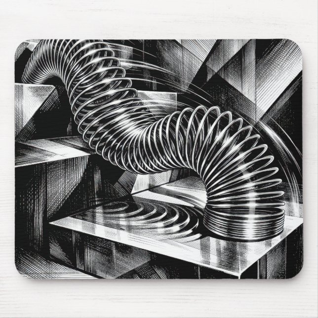 Mousepad Monochrome Slinky Tumbling Down Chrome Steps (Frente)