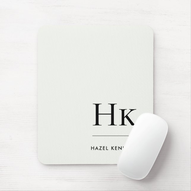 Mousepad Monogram Classic Elegant Ivory White Initials (Com mouse)