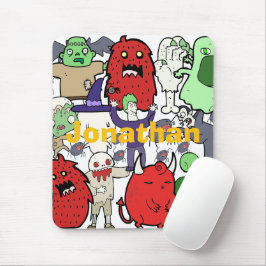 Mousepad Monogram colorful spooky cartoon in red green