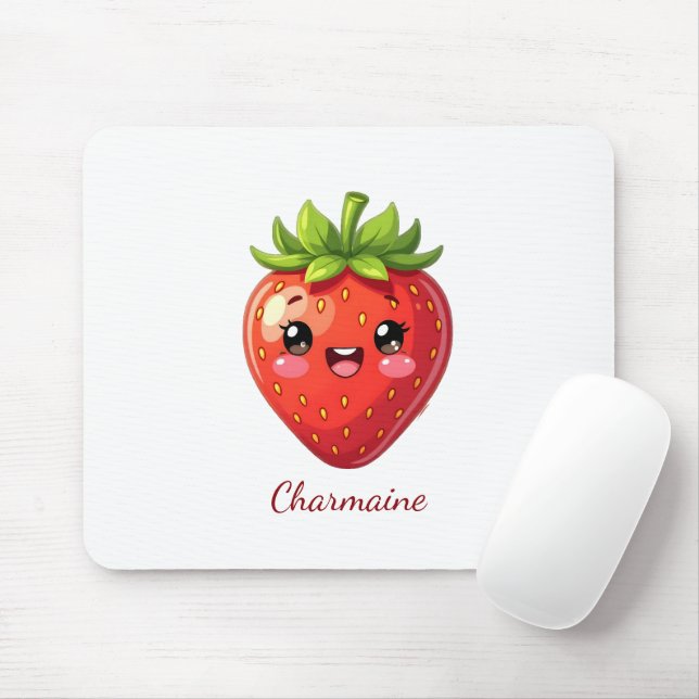 Mousepad Monogram cute strawberry kawaii (Com mouse)