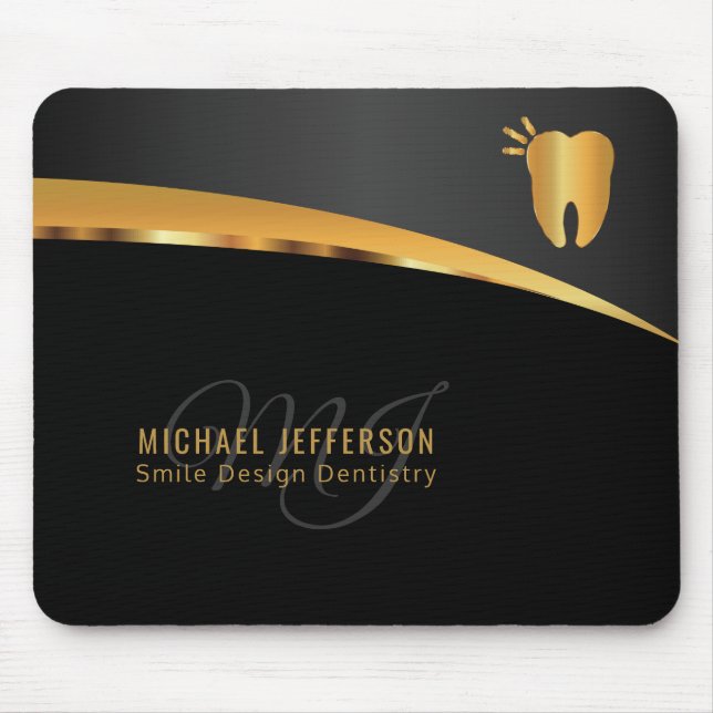 Mousepad Monogram Dentist Office  - Black and Gold (Frente)