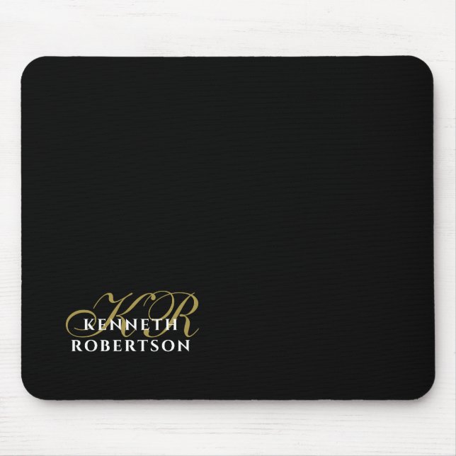 Mousepad Monogram Name Black Gold White Minimalist Elegant  (Frente)