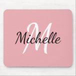 Mousepad Monogram Pastel Pink & White Add Your Name<br><div class="desc">Mouse pad with a pink background and white custom monogram first initial and first name</div>
