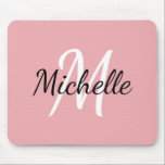 Mousepad Monogram Pastel Pink & White Add Your Name<br><div class="desc">Mouse pad with a pink background and white custom monogram first initial and first name</div>