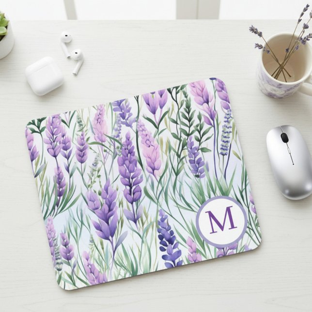 Mousepad Monogram Purple Lavender Flower Field (Criador carregado)