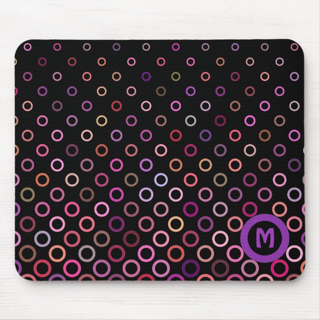 Mousepad Monogram Trendy Colorful Circles on Black (Frente)