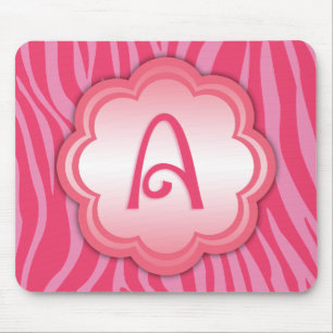 Mousepad Monograma A de Impressão de Zebra Rosa Quente