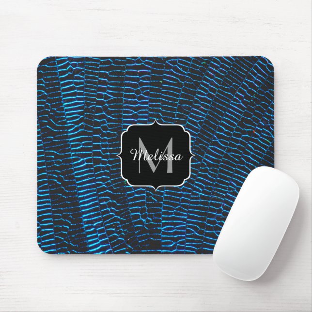Mousepad Monograma abstrato azul brilhante vibrante metálic (Com mouse)