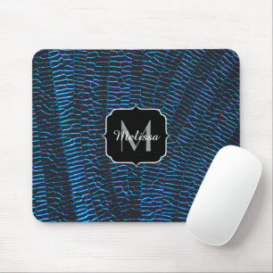 Mousepad Monograma abstrato azul vibrante metálico brilhant