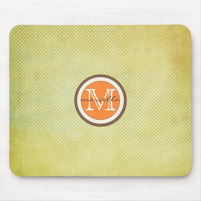 Mousepad Monograma alaranjado de intervalo mínimo verde (Frente)