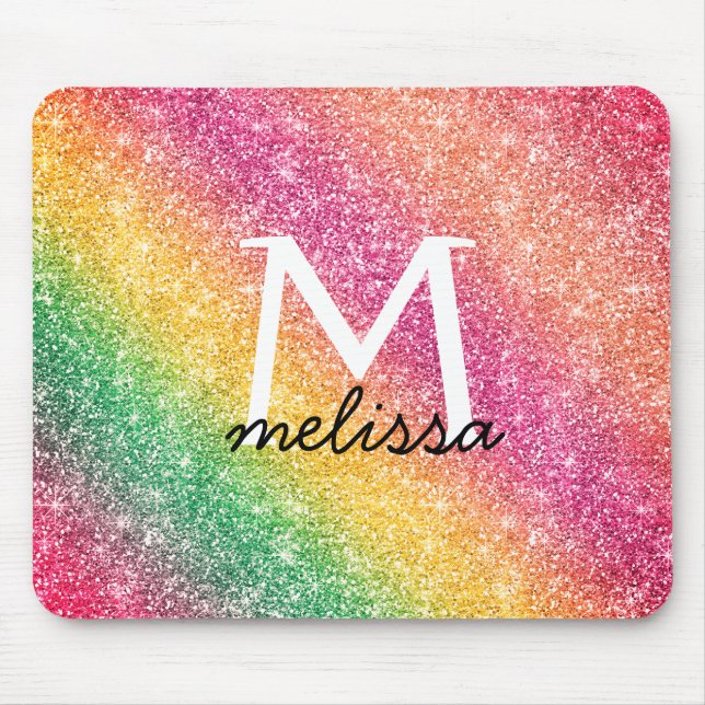 Mousepad Monograma amarelo-arco-íris amarelo-rosa brilhante (Frente)