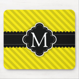 Mousepad Monograma amarelo do costume do preto do teste