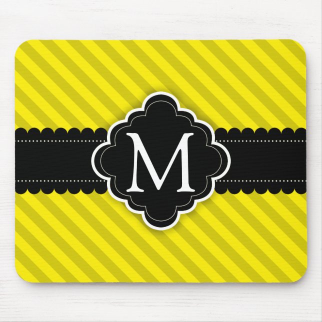 Mousepad Monograma amarelo do costume do preto do teste (Frente)