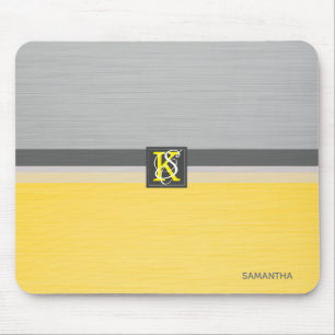 Mousepad Monograma amarelo e cinzento do tom dois simples