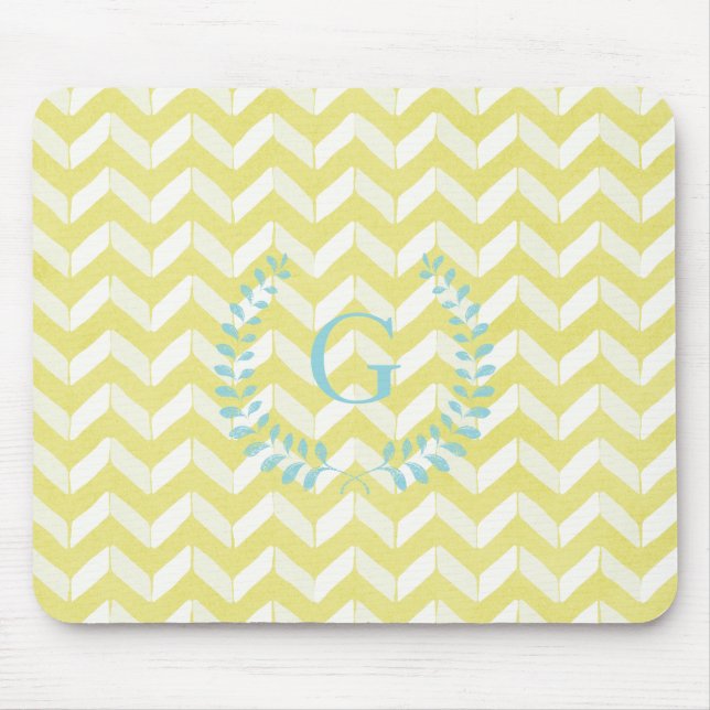 Mousepad Monograma amarelo Pastel chique do costume de (Frente)