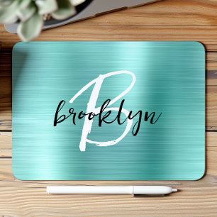 Mousepad Monograma Aqua Metalizado Escovado Preto Branco Sc