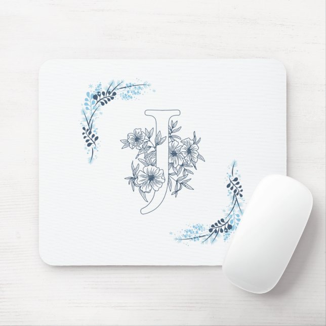 Mousepad Monograma Azul, Calm Floral (Com mouse)