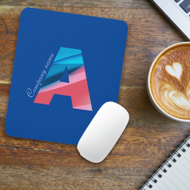 Mousepad Monograma azul-coral elegante com letra A azul (Criador carregado)