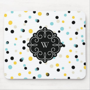 Mousepad Monograma azul e amarelo do teste padrão de pontos