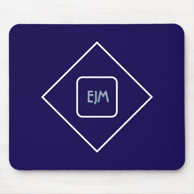 Mousepad Monograma azul elegante chic (Frente)