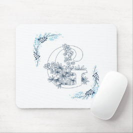 Mousepad Monograma Azul Floral Calm