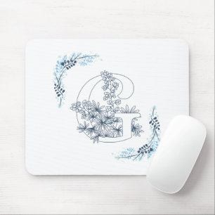 Mousepad Monograma Azul Floral Calm