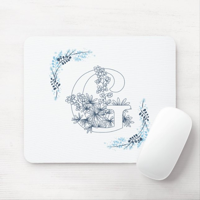 Mousepad Monograma Azul Floral Calm (Com mouse)