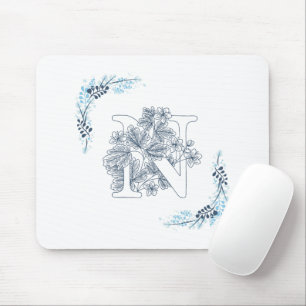 Mousepad Monograma Azul Floral Calm