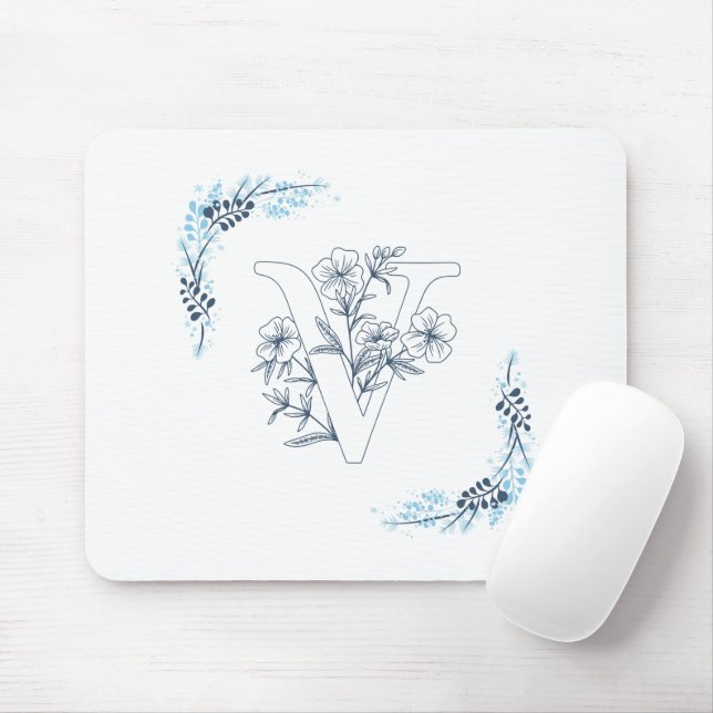Mousepad Monograma Azul Floral de Calm (Com mouse)
