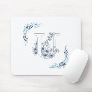 Mousepad Monograma Azul, Forma Floral