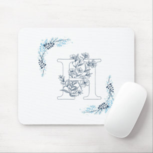 Mousepad Monograma azul inicial Calm Floral