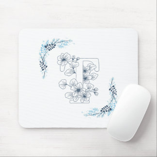 Mousepad Monograma azul inicial Calm Floral