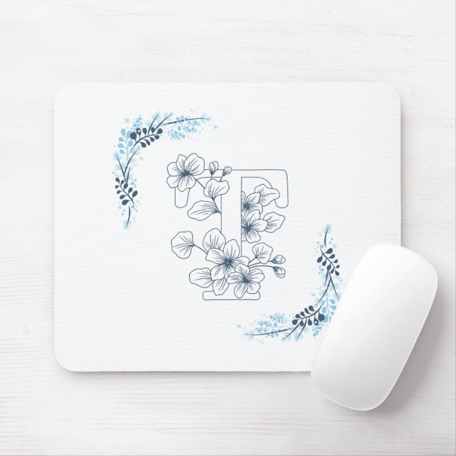 Mousepad Monograma azul inicial Calm Floral (Com mouse)