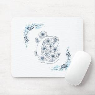 Mousepad Monograma azul inicial Calm Floral