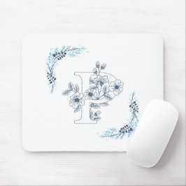 Mousepad Monograma azul inicial Calm Floral